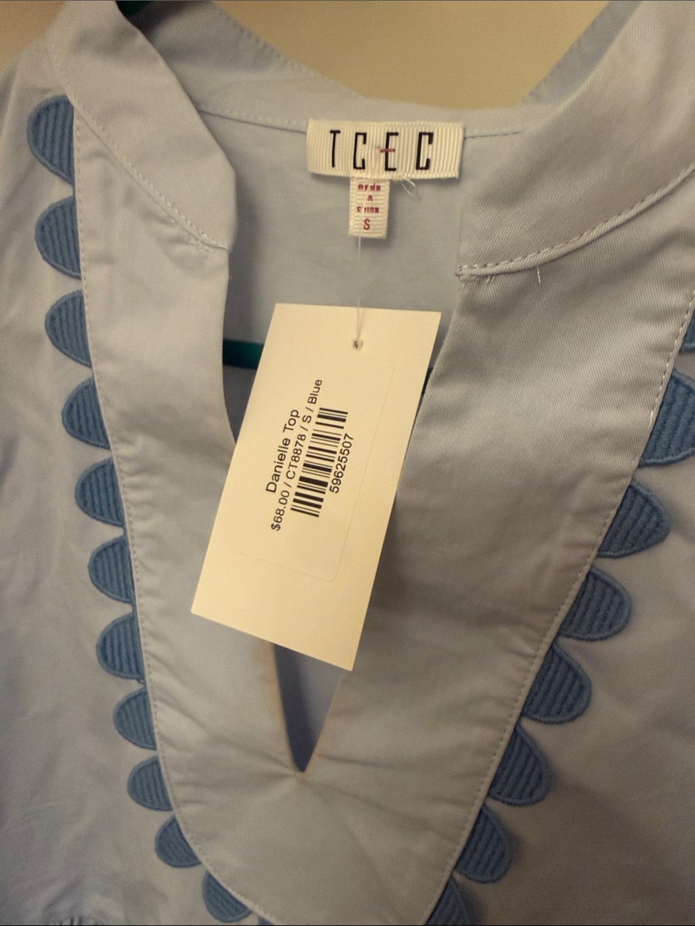 NWT TCEC Blue Scalloped Peplum Blouse Sz Sm - Picture 2 of 4
